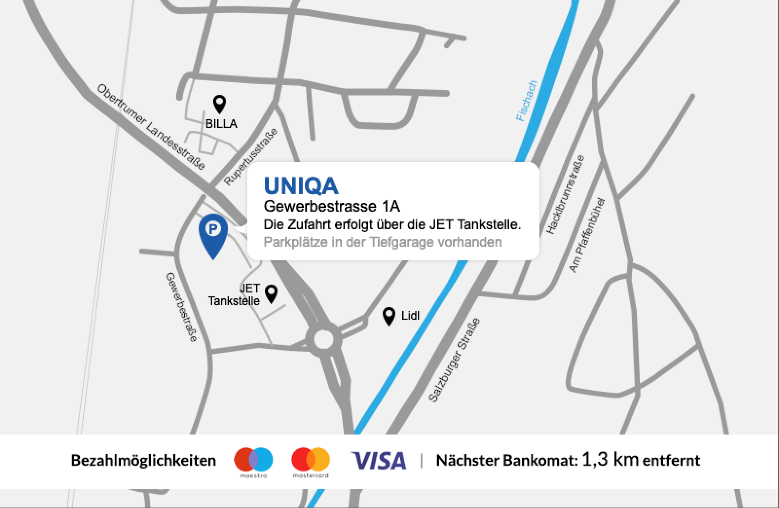 Eine Gezeichnete Karte vom Standort der UNIQA Generalagentur Flachgau